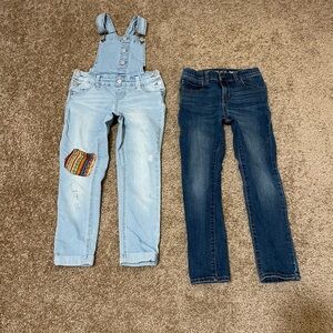 2pc Bundle Girls 7 TCP Blue Denim Skinny Jeans & Justice Overalls